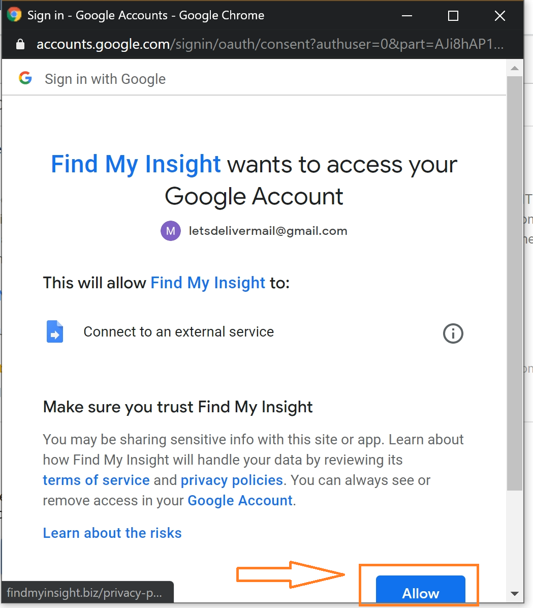 Authorise FInd My Insight to connect to your Account