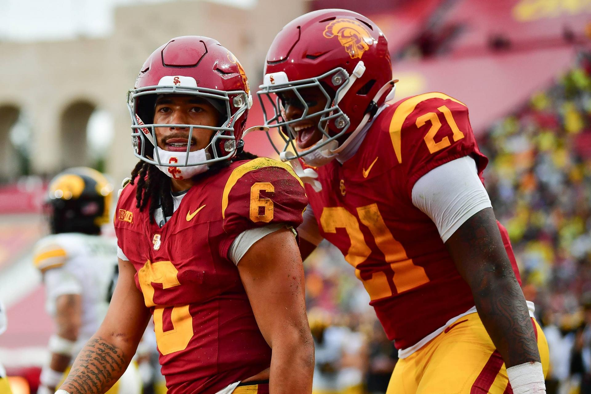 USC Trojans wide receiver Makai Lemon (6) celebrates a touchdown.